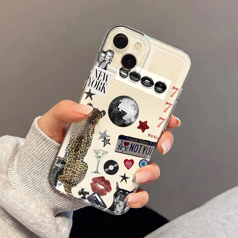 Trendy Disco Ball Leopard Phone Case for IPhone 16 15 14 13 12 11 Mini Pro Max X XR XSMax 7 8 Plus Transparent Soft TPU Cover