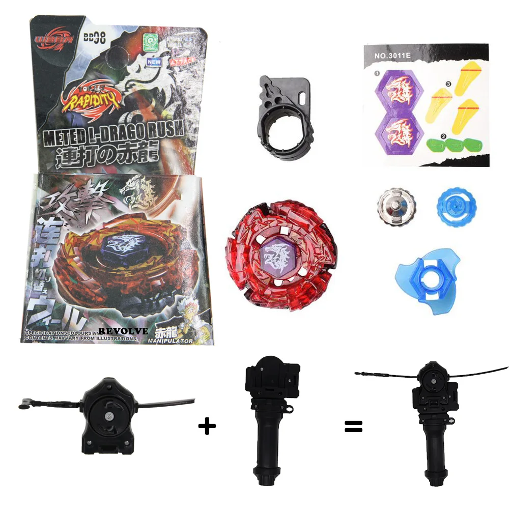 

B-X TOUPIE BURST BEYBLADE metal fusion battle fortress Ultimate Meteo L drago Rush Red Dragon bb-98 with grip +black pull line