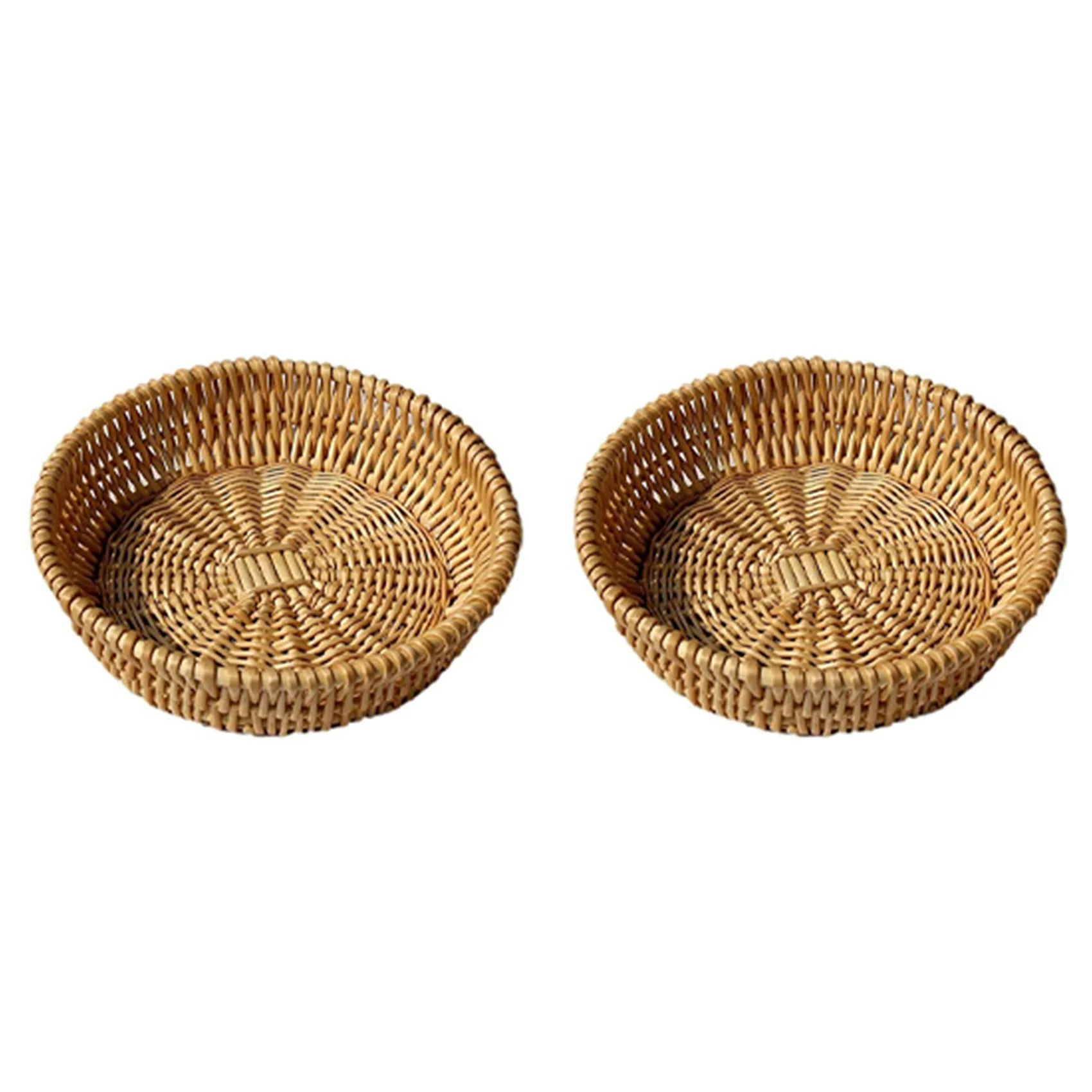 

2X Hand-Woven Basket, Wicker Basket, Food Serving Basket for Bread, Fruit, Vegetable Storage, Gift Basket 25 x 8cm