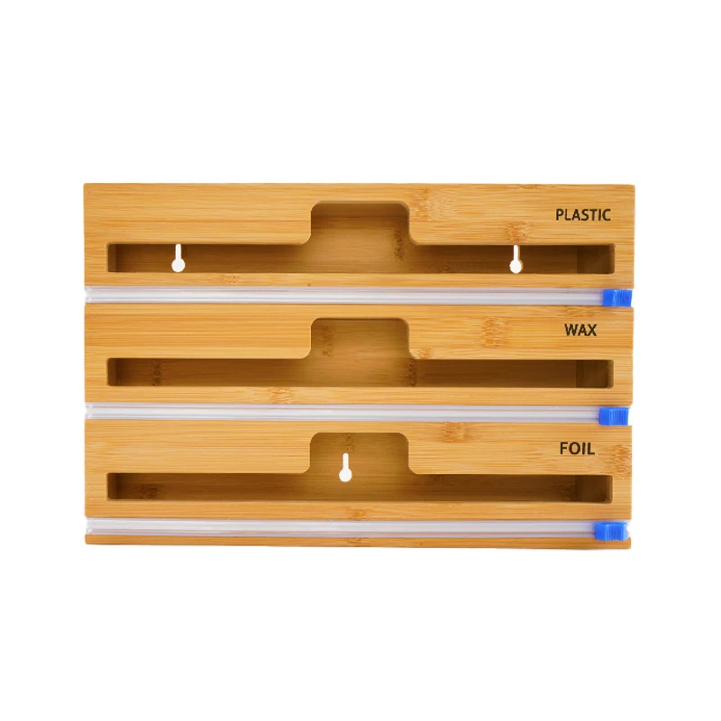 

2022 Hot Household Kitchen Supplies Wholesale Custom Bamboo Tinfoil Plastic Wrap Dispenser with Cutter