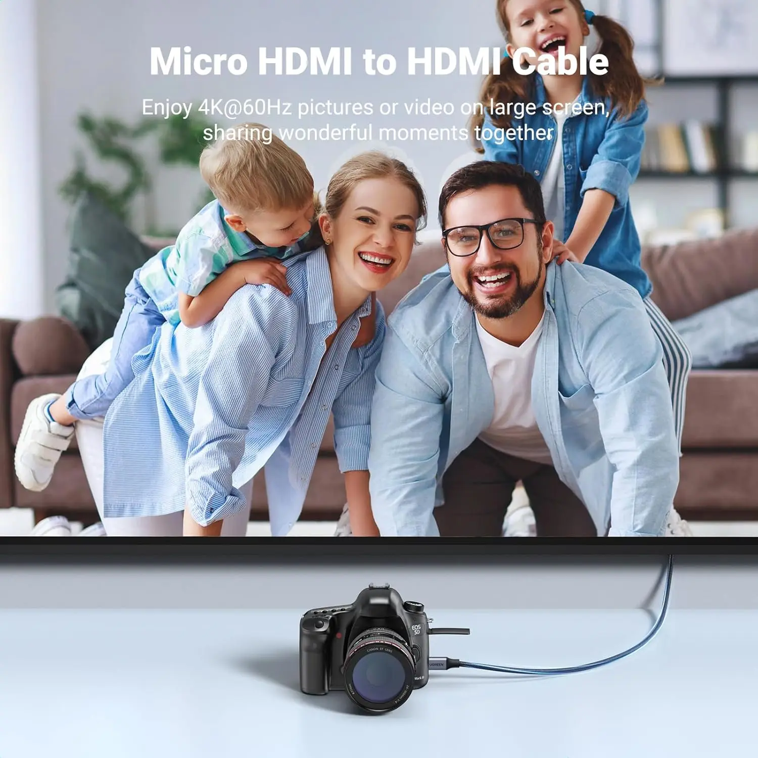 Фото Кабель UGREEN 4K Micro HDMI-HDMI, алюминиевая оплетка, 18 Гбит/с, 4K 60 Гц, HDR, 3D, ARC, совместим с GoPro Hero 7, 6, 5, Raspberry Pi №1