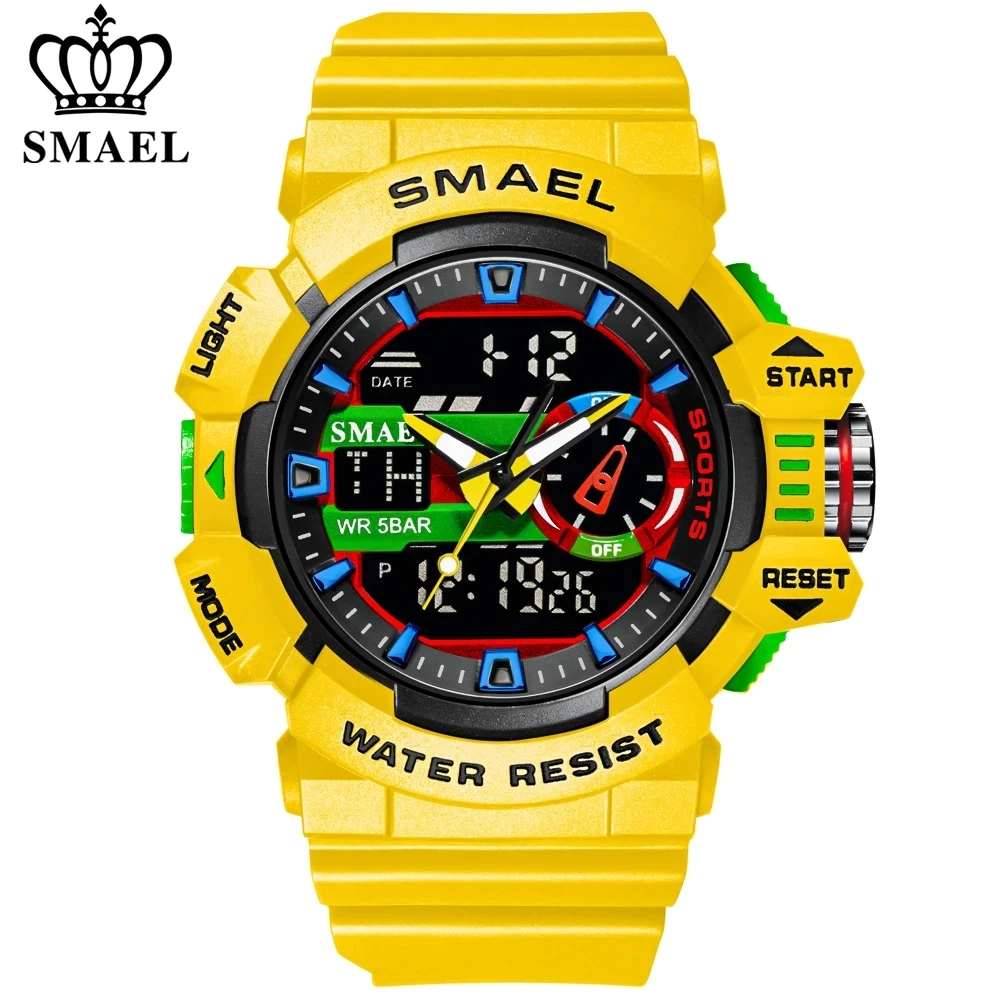 

SMAEL Men Sports Watch Military Watches LED Quartz Dual Display Stopwatch Waterproof Outdoor Sport Men's Wristwatches For Male