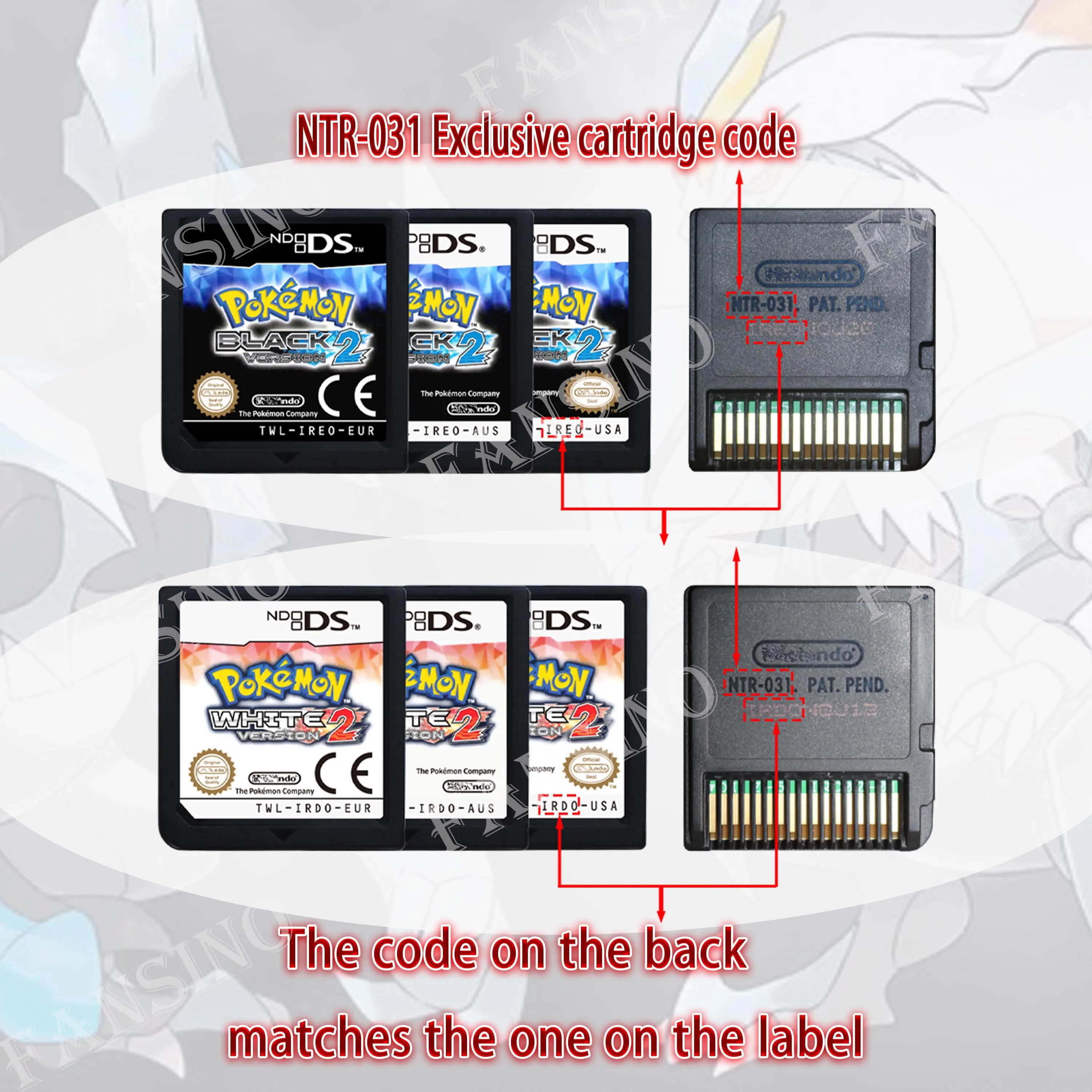 Фото Высококачественная аутентичная реплика игрового картриджа Pokémon Black White 1/2 Version 1:1 для консолей DS, 2DS, 3DS (США, Европа, Австралия) №5