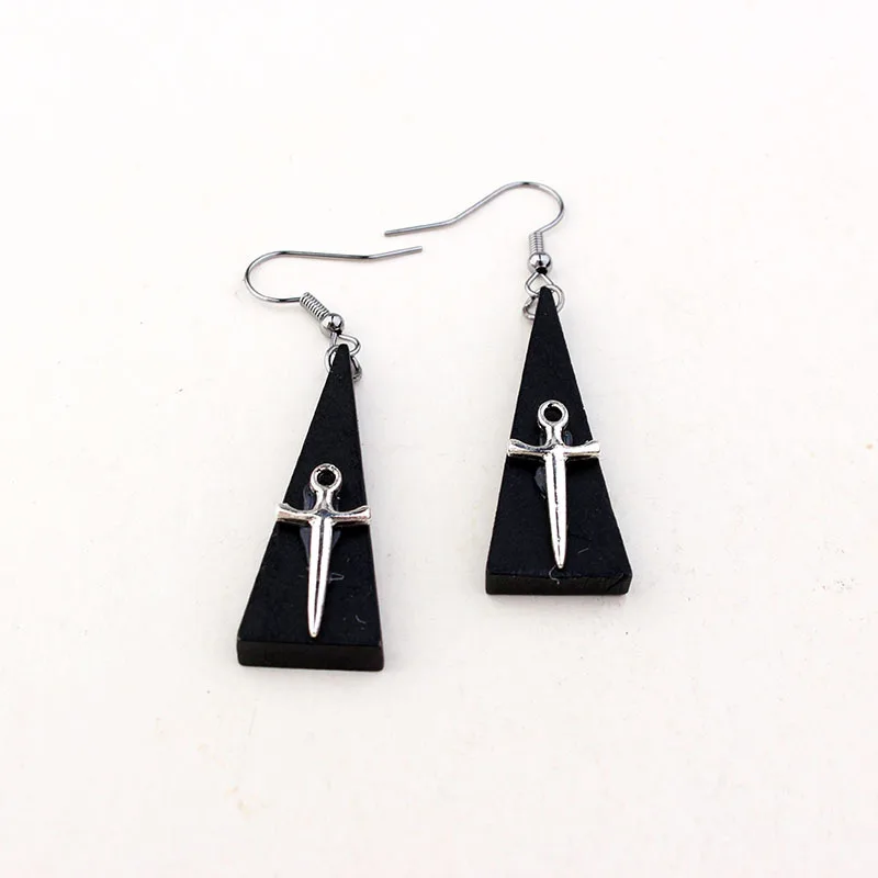 Gothic Black Triangle Drop Earrings For Women Skeleton Bat Spider Skull Cross Pentagram Earings Goth Jewelry Accessories VGE175 |