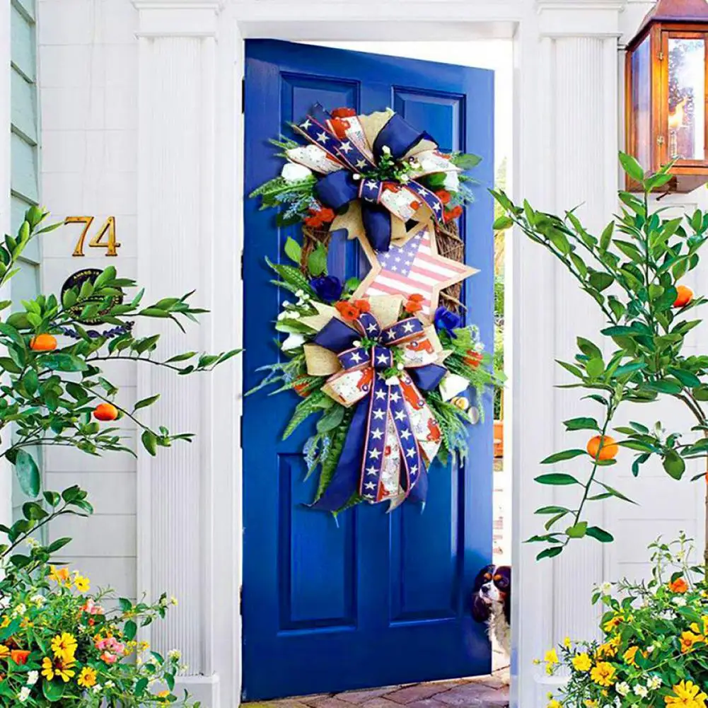 

Decorative White Blue Red US Memorial Day Veterans Day Hanging Wreath Home Decor