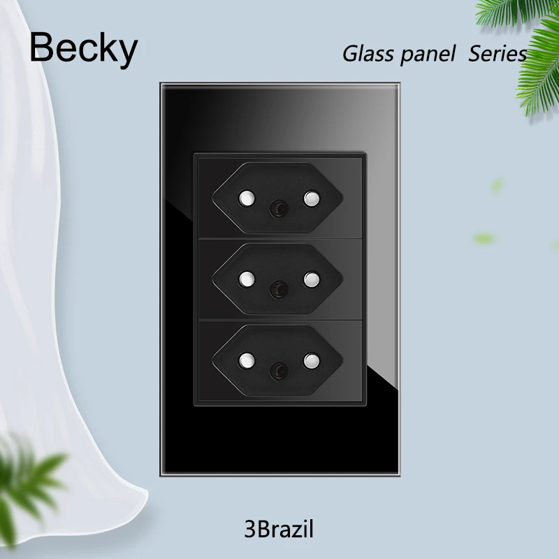 Стеклянная панель, бразильский зарегистрированный разъем, двойной USB C-тип, выключатель света, офисная настенная розетка 118*72 мм, черное стекловолокно 20a 10a