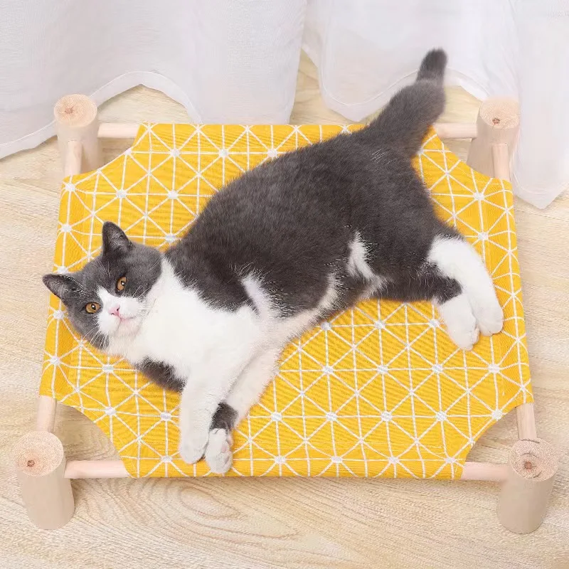 

Moisture-proof Cat Nest Detachable Wash Cat Bed Pet Solid Wood Canvas Marching Bed Cat Hammock Cama Plegable Para Dormir