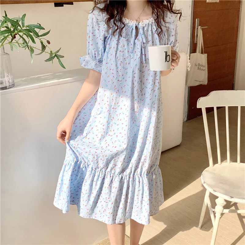 

Ночная сорочка женская хлопковая с коротким рукавом и цветочным принтом, S002