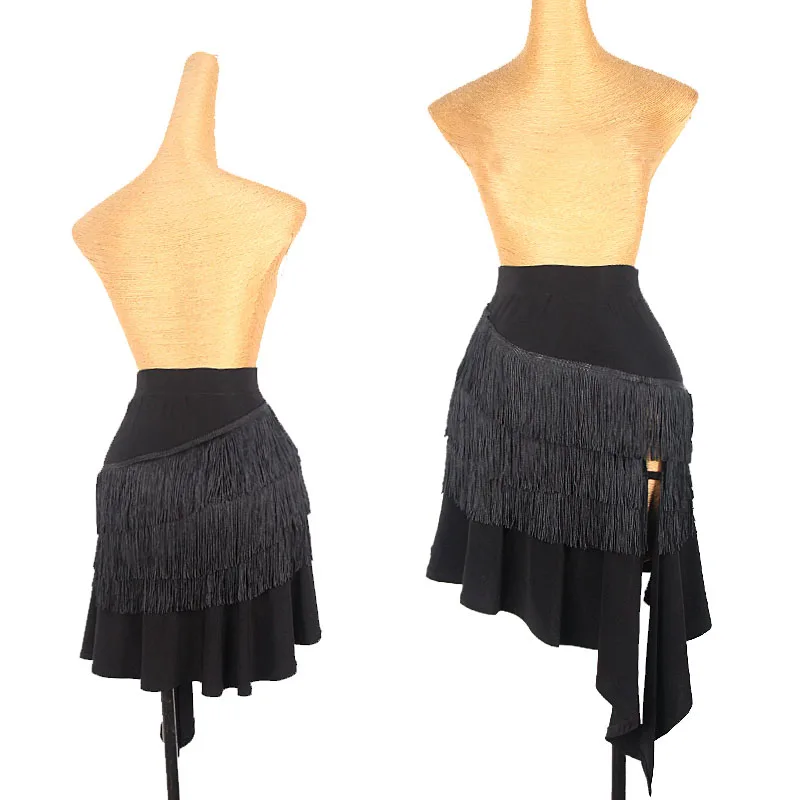 

Side Slit Latin Dance Skirt Women Cha Cha Rumba Dance Clothes Adult Practice Clothing Black Fringe Skirt Tango Wear