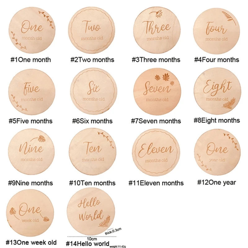 

14Pcs Newborn Monthly Recording Commemorative Cards Handmade Wooden Baby Card