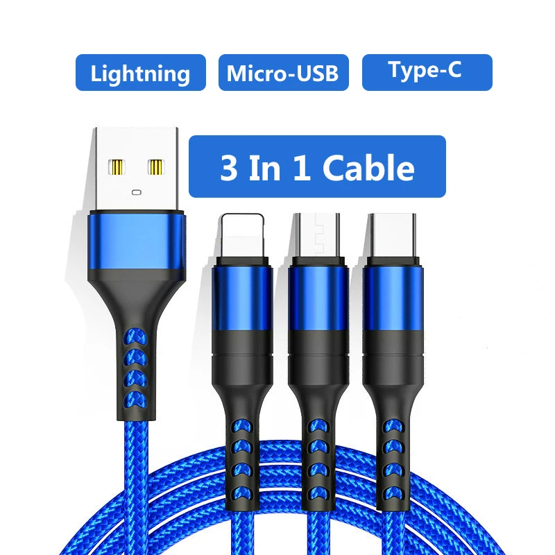 

3in1 USB Cable for IPhone Fast Charger Charging Cable for Micro USB Phone Type C Xiaomi Huawei Samsung Charger Wire for IPad