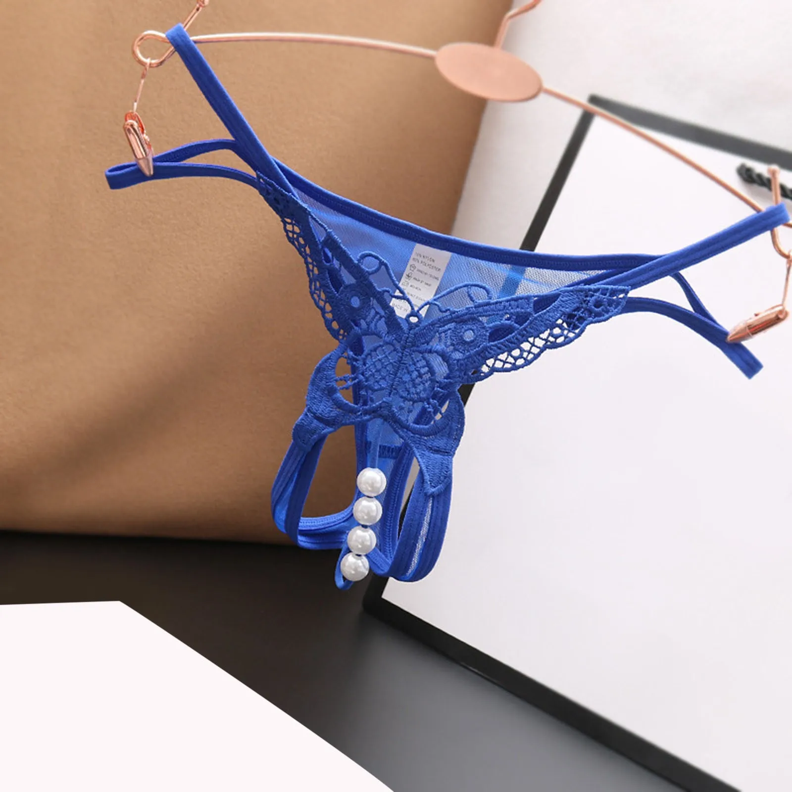 

Erotic Sexy Lingerie Women Embroidered Hollow Out Butterfly Sexy Low Waist Underpants Open Cut Pearl Massage Thong G String