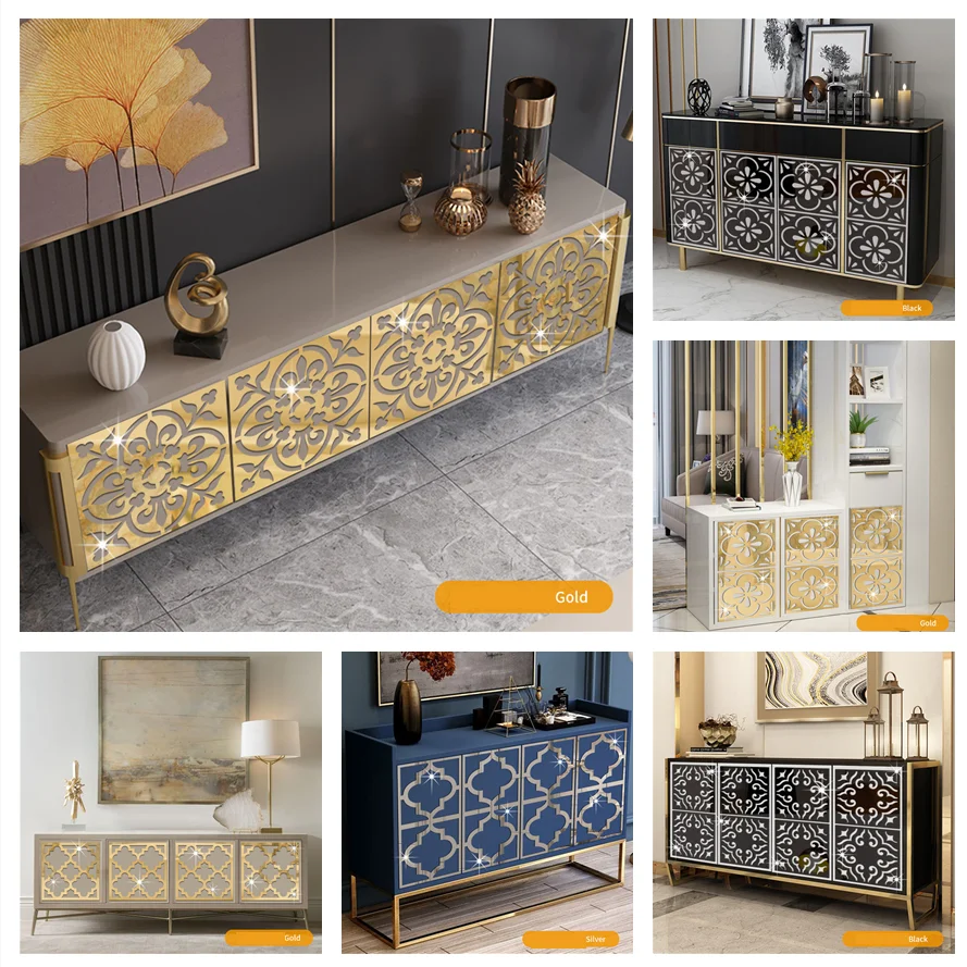 12 шт./компл. золотые серебряные черные полые зеркальные наклейки для гардероба