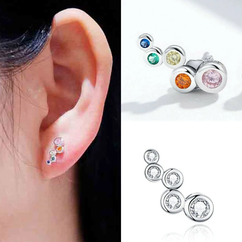 

Earrings A Pair Unique Zirconia Round Cut Cubic Women Jewelry 925 Silver Stud