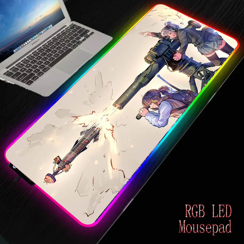

Anime Girl with Gun RGB Gaming Led Computer Mousepad Big Mouse Mat with Backlight Carpet for Keyboard Desk Mat Mause Accessorie