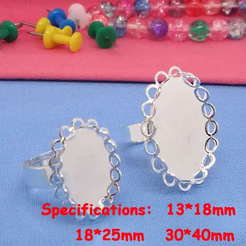 

10pcs New Arrival Wholesale Silver Plated inner 13*18/18*25/30*40mm Cameo Setting Cabochons Tray Ring Blank Settings