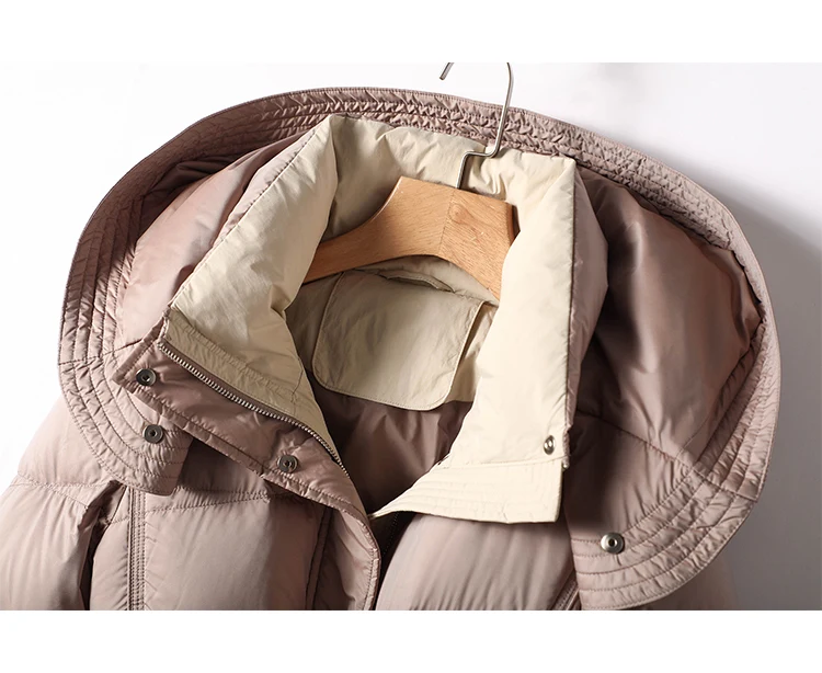 Long Duck Jacket Women 90%  White Duck Down Hooded High Street Fashion Adjustable Waist  Slim  Zipper  Casaco Feminino