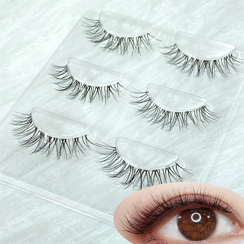 

New 3 Pairs Eye False Eyelashes Nature Eyelashes Handmade Transparent Terrier Thick Curling Eyelash Makeup Tools
