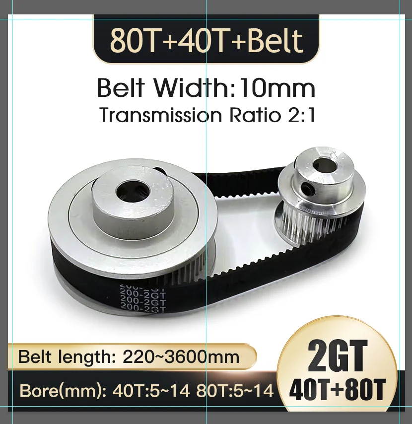 

2GT 2M 40T:80T Pulley Teeth GT2 Timing Belt Pulley Set Bore 3~14mm Width 6/10mm Tensioning Wheel Synchronous 3D Printer Belt Kit