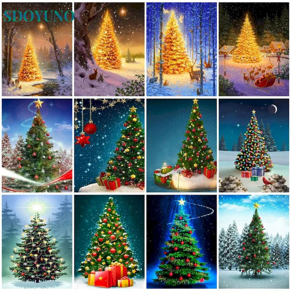 

SDOYUNO Frameless Paint By Numbers Christmas Tree Oil Painting By Numbers For Adults DIY Number Painting On Canvas Home Decor