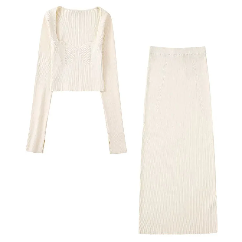 

Новинка 2022, модная уличная одежда ZATRHMBM, бежевый вязаный свитер, винтажный Женский пуловер с квадратным воротником и длинными рукавами, шика...