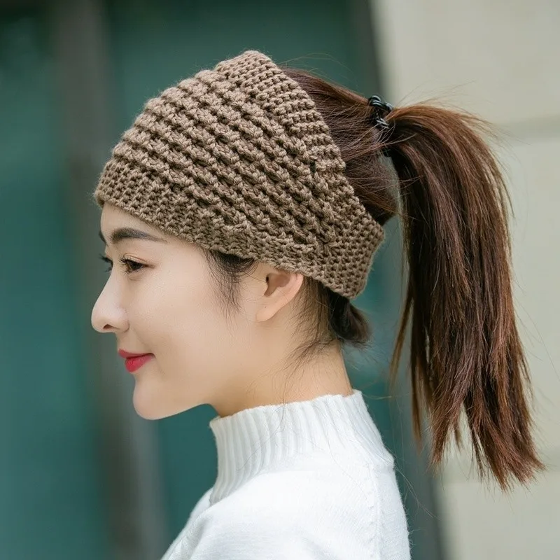 

European and American Knitted Wool Beanies Headband Ear Protection Headgear Hair Accessories Winter Head Cap Muslim Hood