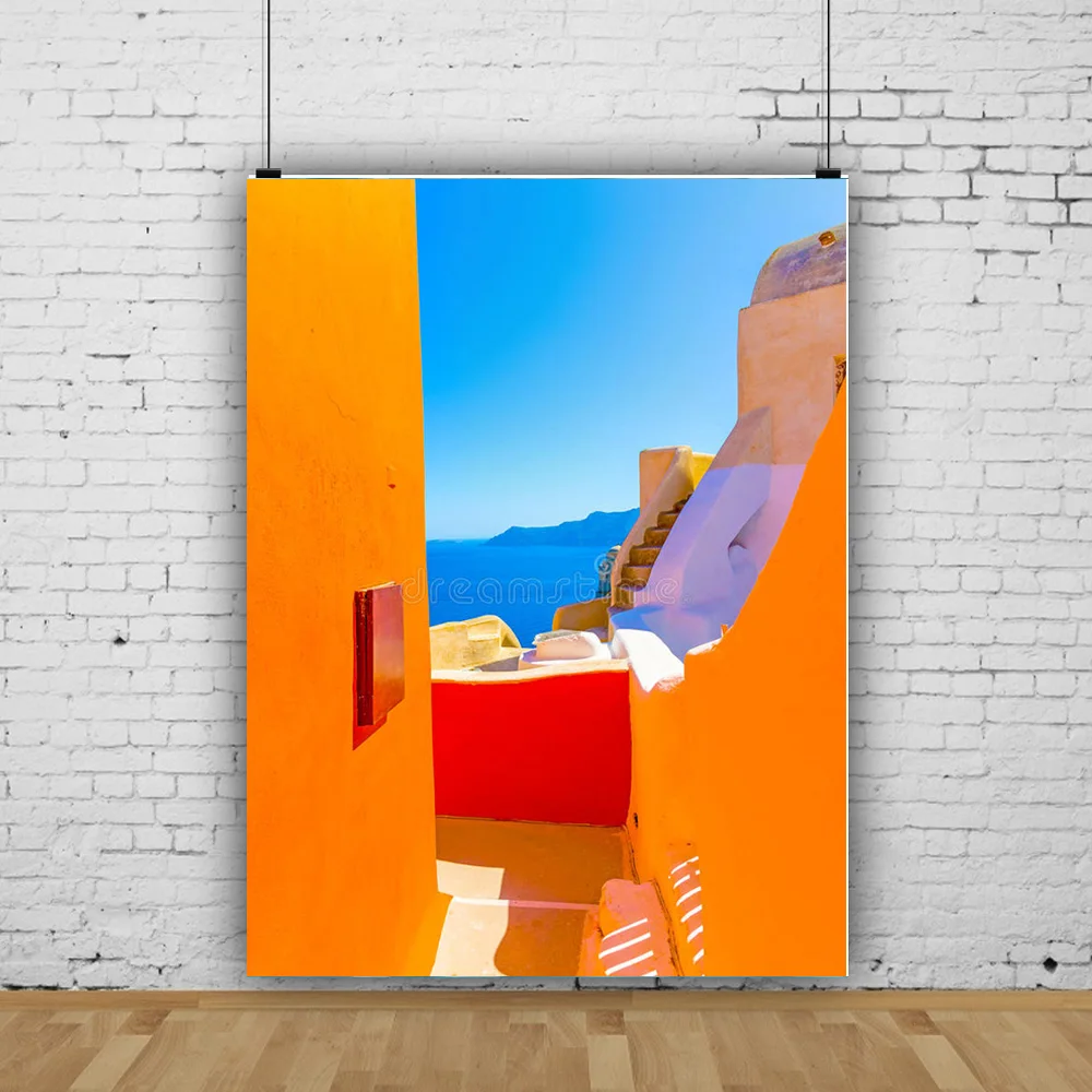 

Vinyl Custom Retro Street Seaside Island Village Green Scenery Wedding Photos Newborn Photography Background Props JDH-14