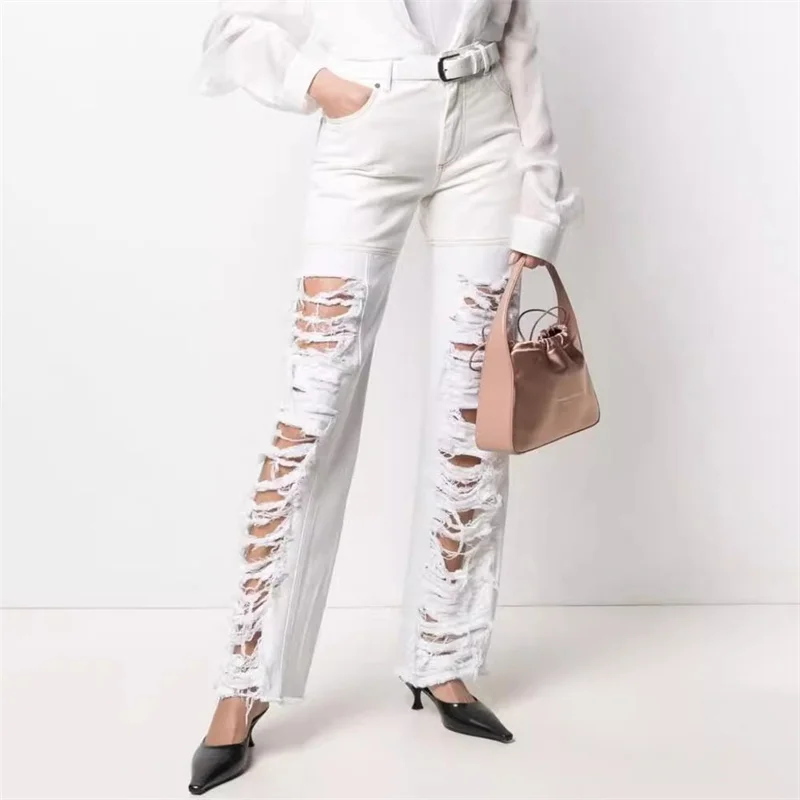 

Женские брюки, Новинка осени 2023, винтажные состаренные женские джинсы, корейская мода, хлопковые джинсовые прямые брюки, y2k брюки traf