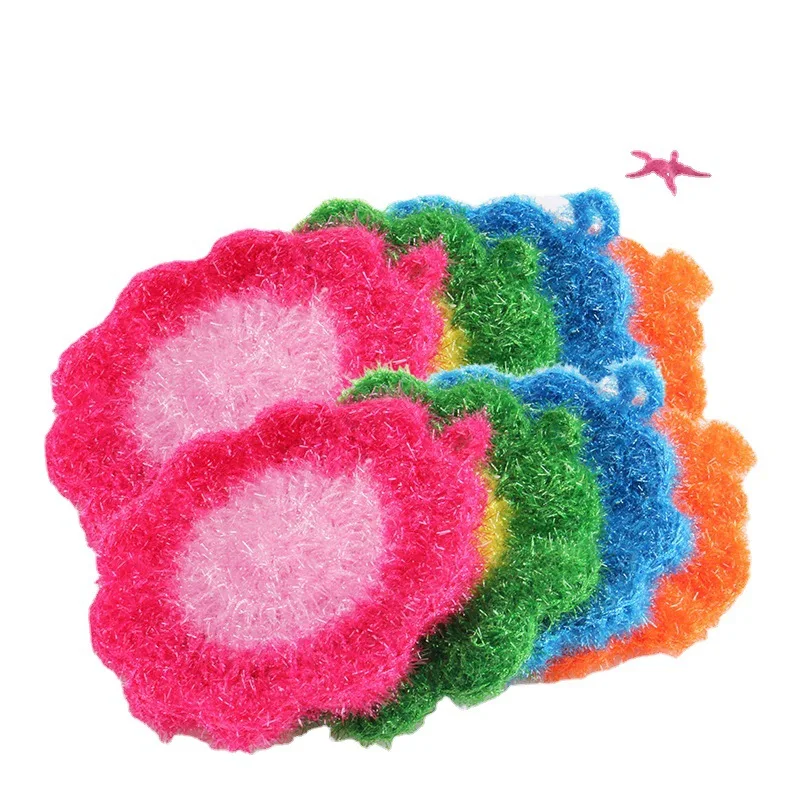 Flower Shaped Dish Scrubber Sponge Non-scratch Cute Home Kitchen Tool Pan Washing Cleaning Cloth Scouring Tableware Lefelo Wash
