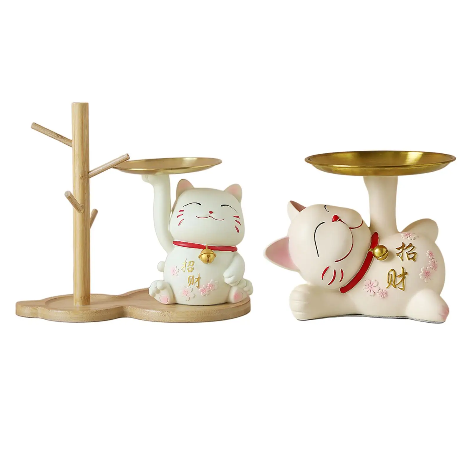 

Desktop Resin Lucky Cat Statue Tray Ornamental Art for Bedside Tables Modern Art Snack Candy Dish Coin Bank Multi Purpose Cool