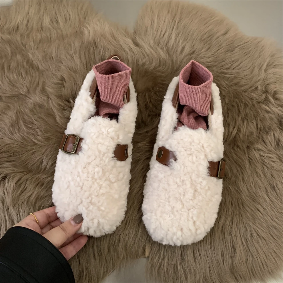 

Loafers Fur Winter Shoes Women White Sneakers Female Footwear Autumn New Dress Comfortable Slip-on Fall Rome Slipper Flock Sweet