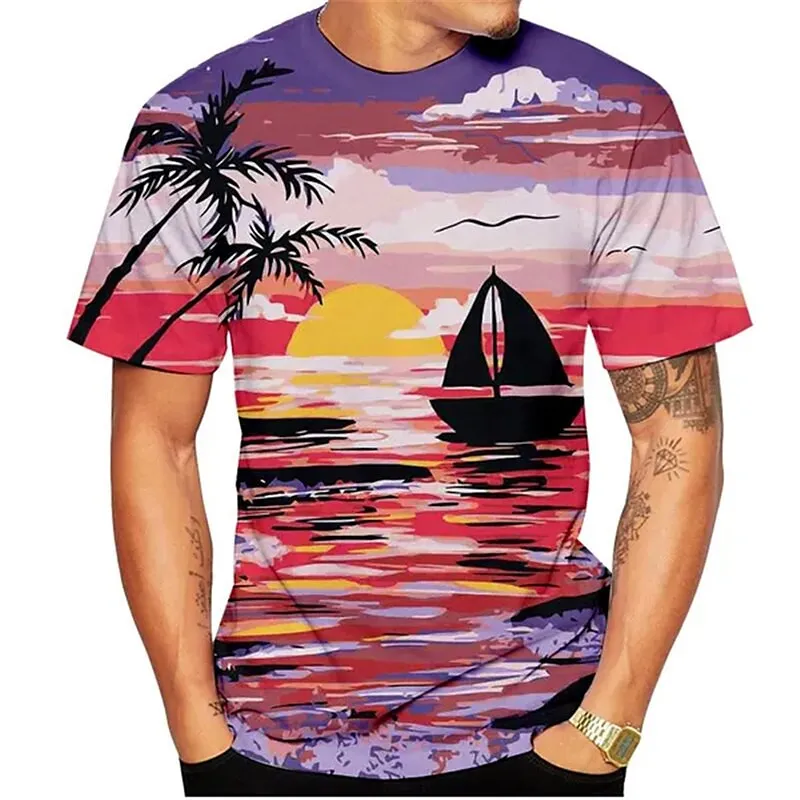 

Men's Unisex T shirt Coconut Tree Graphic Prints Beach Crew Neck3D Print Outdoor Street Short Sleeve Apparel Sports Designer