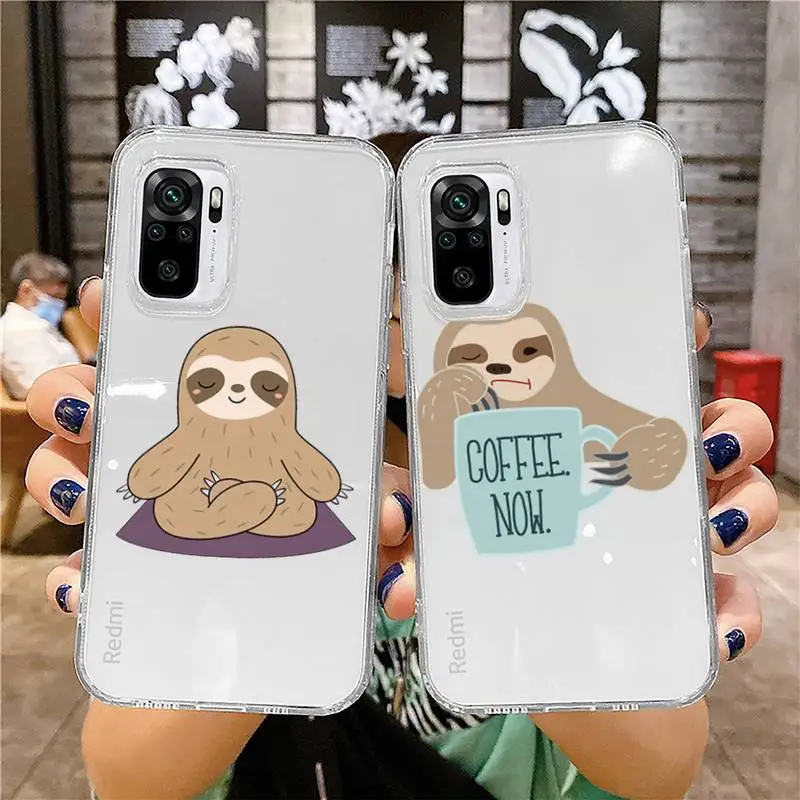 

Cute Sloth cartoon Phone Case Transparent for Xiaomi redmi note x f poco 10 11 9 7 8 3 i t s pro cover shell coque