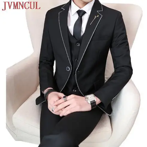 

Hot Sales Korean Solid Color Slim Fit Mens Suits 3 Pcs Jacket+Pant+Vest Casual Suits Smart Suit Mens Suits Youth Jacket