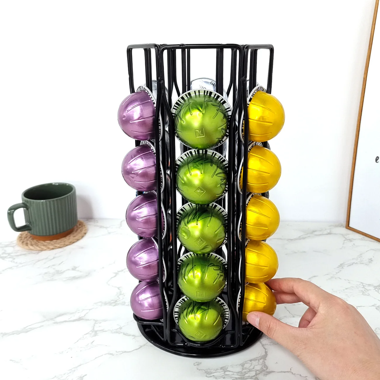 

360 Rotating Coffee Capsule Holder Compatible for 30PCS Rack Nescafe Vertuo Espresso Pod Storage Organizer