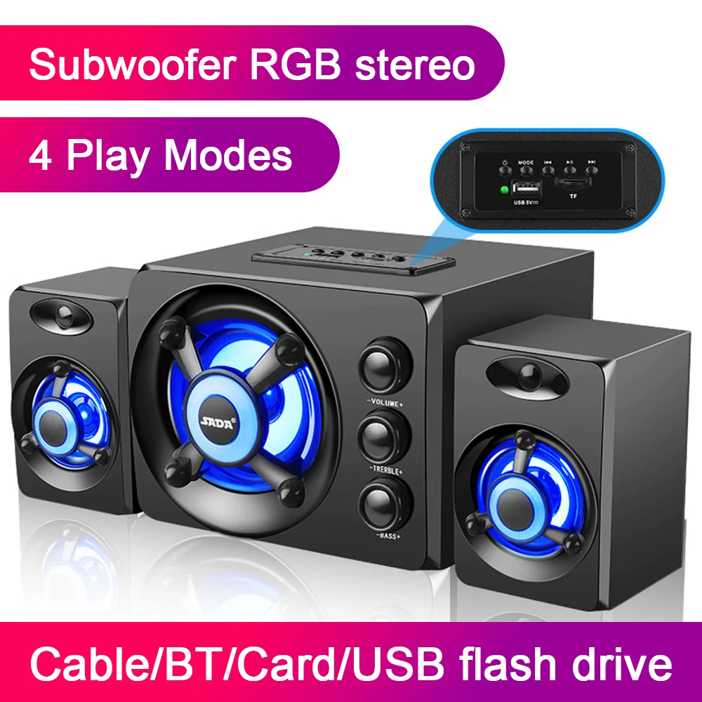

SADA D-208 USB Wired Computer Speaker RGB Bass Stereo Music Player Subwoofer Sound Box for Desktop Laptop Tablet PC AUX