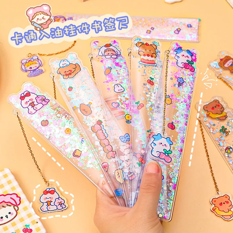 

LOLEDE Cute Korean Stationery Quicksand Cartoon Straight Ruler Accessories for Bookmarks Drawing Measuring School Supplies
