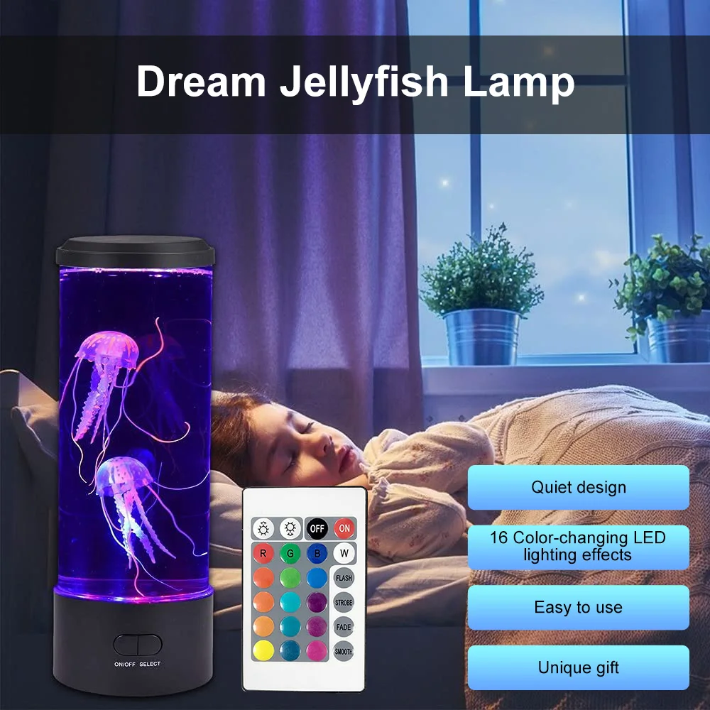 Creative Jellyfish Lamp Color Changing Remote Control Aquarium Tank LED Night Light Birthday Gift USB Charging Home Decoration