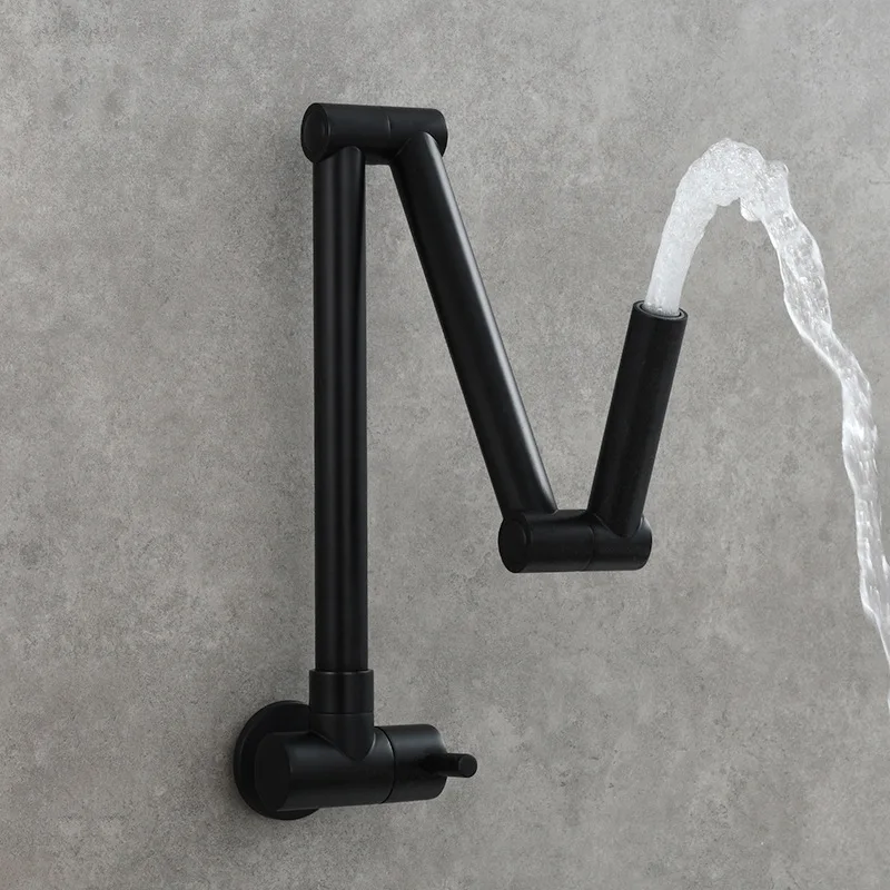 Черный латунный одинарный охлаждающий настенный кухонный смеситель вращающийся