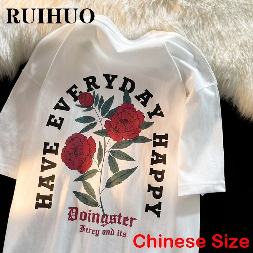 

RUIHUO Floral T Shirt For Men Clothing Chinese Size 3XL Funny T Shirts For Men Streetwear Harajuku Tops 2022 Spring New Arrivals