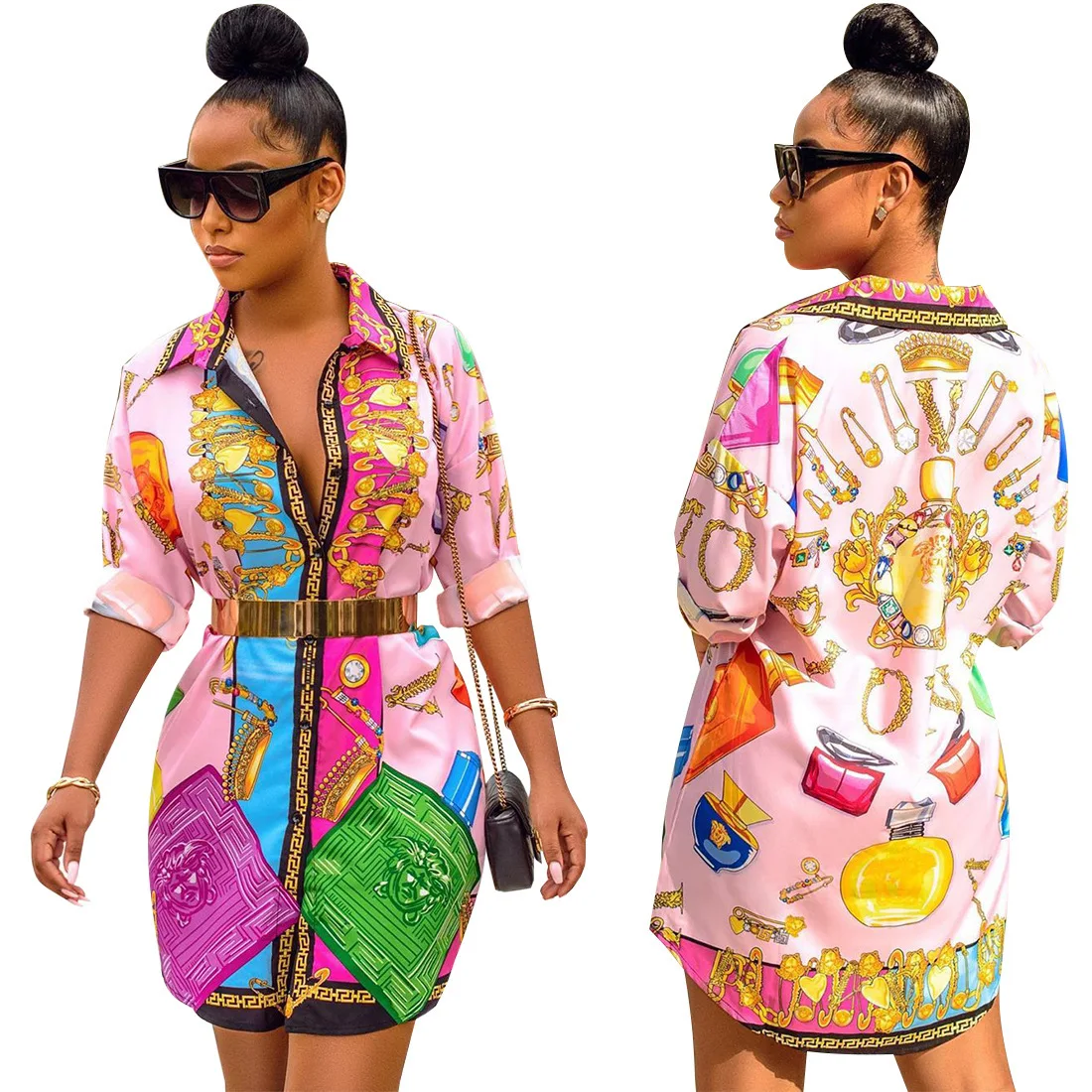 

Women's casual loose perfume printed shirt dress dress
