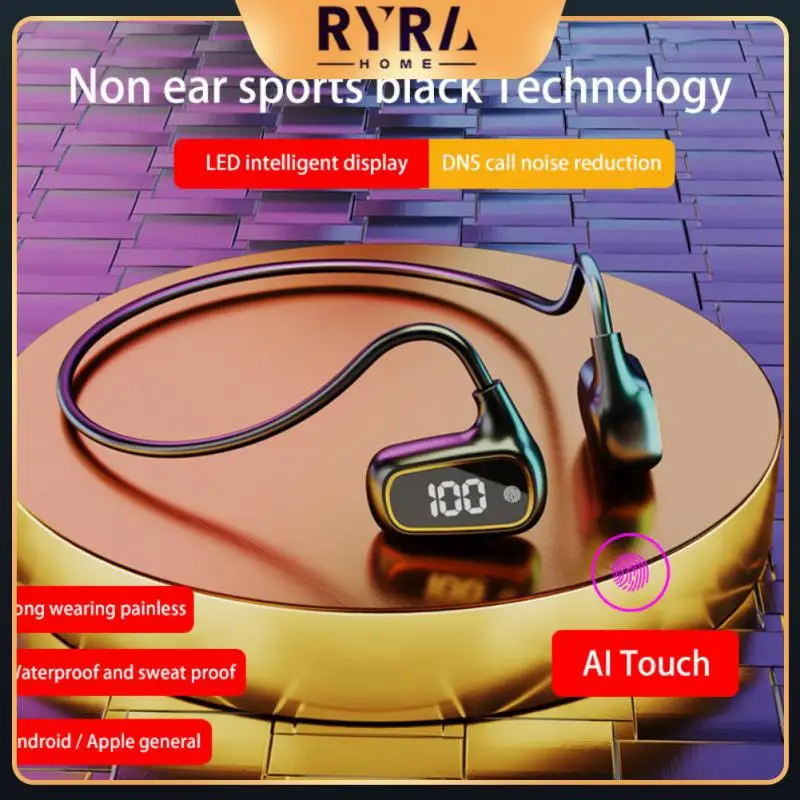 

Bone Conduction Earphone Noise Reduction 150mah Sport Earbuds Digital Display Hd Call Ai Fingerprint Touch Tws Headest Stereo