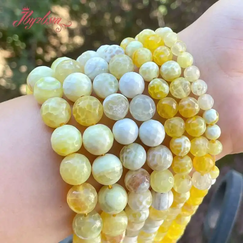 

Faceted Round Yellow Fire Agates Stone Spacer Loose Beads for Women Men DIY Necklace Bracelet Earring Charms Jewelry Making 15"