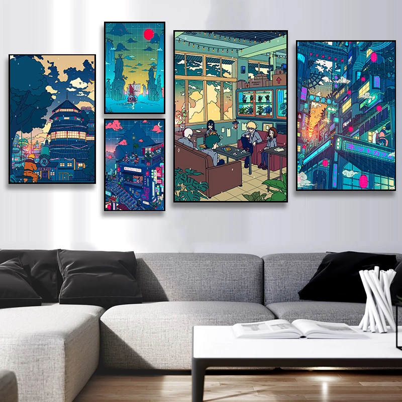 

Плакат с японской сценой, ваше имя, эстетическая Картина на холсте, красочное настенное искусство, уличное неоновое украшение, комната, Модульная картина