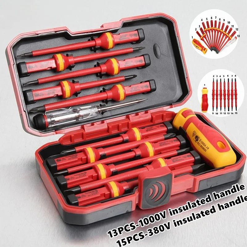

1PC/15PCS 380V/13PCS 1000V Changeable Insulated Screwdriver Set And Magnetic Slotted Bits Repair Tool Electrician Tools