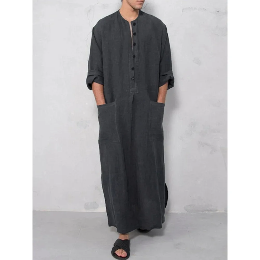 Muslim Dubai New Men's Loose Standing Neck Door Barrel Long Sleeve Robe Ethnic Style Robe Jubba Thobe Muslim Fashion Clothing