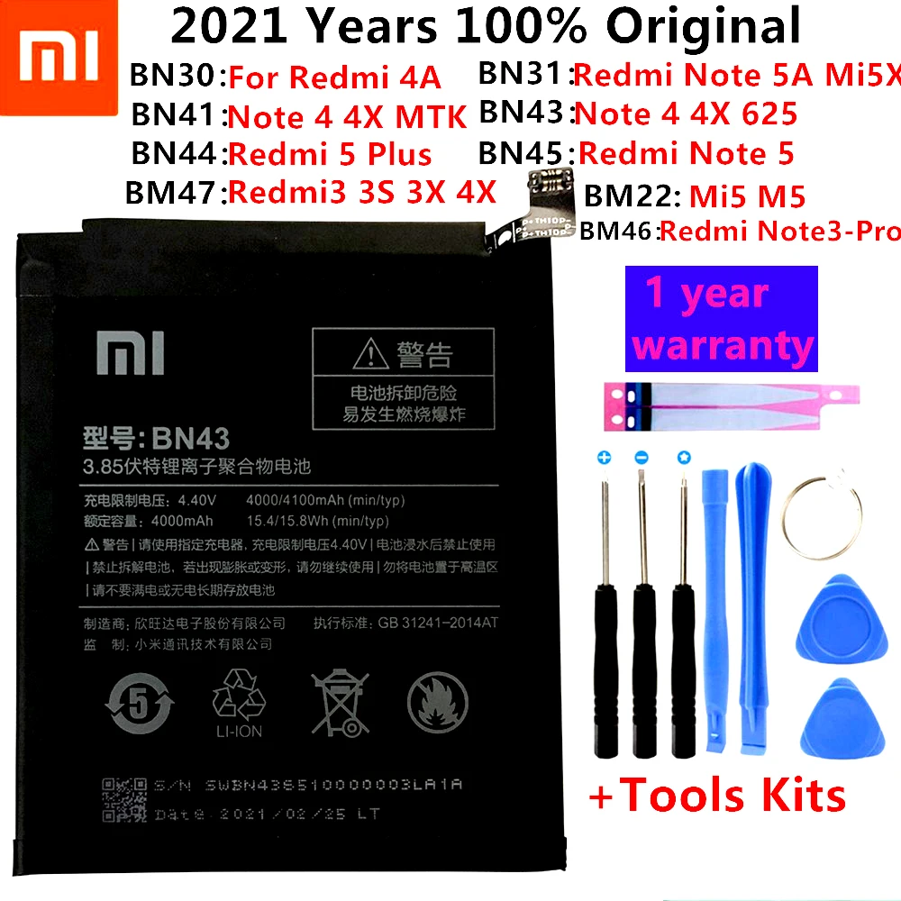 

Original XiaoMi Replacement Battery For Xiaomi Redmi 3 3S 3X 4X 4A 5A 3 pro 5 Plus Note 3 4 4X 5 5A 6 7 Pro Mi5 Mi 8 5X Battery