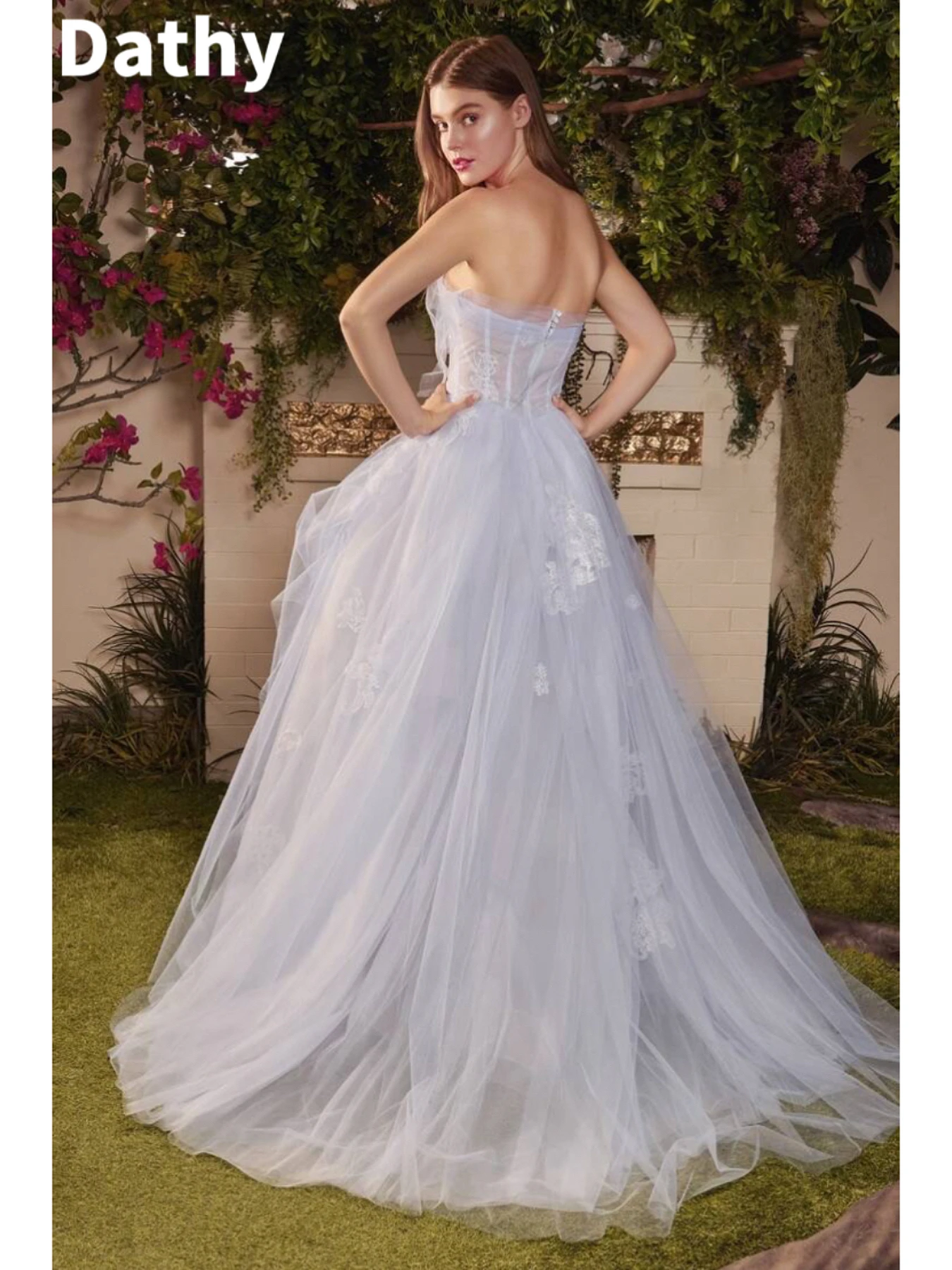 

Dathy Blue Sleeveless Prom Dress Sexy Off Shoulder Tulle Evening Dress 3D Printed Custom Dress Formal Occasion Dresses