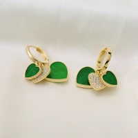 south korea popular in 2022 green heart shape earrings dangle for woman trendsetter lady fashion jewelry party birthday gifts