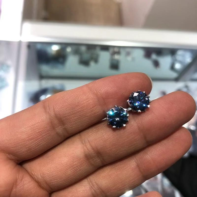 Royal Blue Round Shape Moissanite Earrring  D Color VVS1 Diamond Make Jewelry Moissanite Diamond Luxury Jewelry